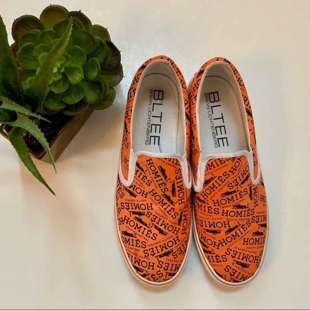 BRIAN LICHTENBERG Homies South Central Orange Black Slip-on Sneakers Siz…